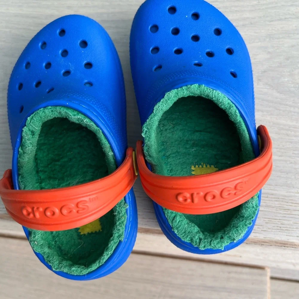Kids Blue Clog Shoes with Orange Strap size 9C boys